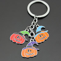 Cink Alloy Key Chain, s željezni kolut, Bundeva, platine boja pozlaćen, Halloween Nakit Gift & emajl, dovesti i kadmija besplatno, 23x27mm, Rupa:Približno 32mm, Dužina Približno 3-3.5 inčni, 3pramenovi/Torba, Prodano By Torba