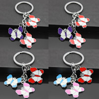 Zinc Alloy Key Chain, med jernring, Butterfly, platin farve forgyldt, emalje & med rhinestone, blandede farver, bly & cadmium fri, 24x26mm, Hole:Ca. 32mm, Længde Ca. 3-3.5 inch, 3Strands/Bag, Solgt af Bag