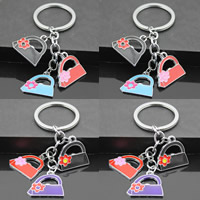 Cink Alloy Key Chain, s željezni kolut, Taška, platine boja pozlaćen, emajl, miješana boja, dovesti i kadmija besplatno, 23x22mm, Rupa:Približno 32mm, Dužina Približno 3-3.5 inčni, 3pramenovi/Torba, Prodano By Torba