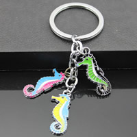 Zinc Alloy Key Chain, med jernring, Seahorse, platin farve forgyldt, emalje, bly & cadmium fri, 11x30mm, Hole:Ca. 32mm, Længde Ca. 3-3.5 inch, 3Strands/Bag, Solgt af Bag