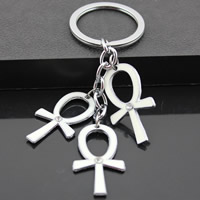 Zinc Alloy Key Chain, med jernring, Ankh Kors, platin farve forgyldt, emalje & med rhinestone, bly & cadmium fri, 20x35mm, Hole:Ca. 32mm, Længde Ca. 3-3.5 inch, 3Strands/Bag, Solgt af Bag