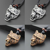 Collier résine, avec Ciré de coton & bois, loup, ox imitation OS, plus de couleurs à choisir, 33x17x40mm, Longueur Environ 17.5 pouce, 3Strandstoron/sac, Vendu par sac