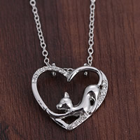 Zinc Alloy Jewelry Necklace with 2lnch extender chain Heart platinum color plated oval chain & with rhinestone nickel lead & cadmium free Length Approx 16.5 Inch Sold By Lot