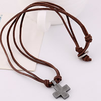 Men Necklace Cowhide with Zinc Alloy Cross antique silver color plated adjustable & for man 2mm Length Approx 19 Inch Sold By Lot