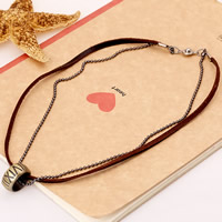 Men Necklace Cowhide with Zinc Alloy plated with roman number & ball chain & for man &  4mm Sold Per Approx 17 Inch Strand