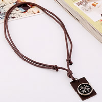 Men Necklace Cowhide with Zinc Alloy Rectangle antique silver color plated adjustable 3mm Length Approx 16 Inch Sold By Lot