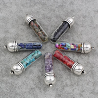 Pendants Gemstone Jewelry, Sinc Alloy, le Gemstone & Gloine, Capsule, dath airgid antique plátáilte, ábhair éagsúla do rogha, luaidhe & caidmiam saor in aisce, 13x48mm, Poll:Thart 1.5mm, 10ríomhairí pearsanta/Mála, Díolta De réir Mála