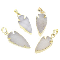 Natural Agate Druzy Pendant Ice Quartz Agate with brass bail arrowhead gold color plated druzy style - Approx Sold By Bag