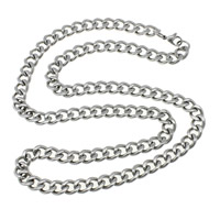 Ruostumaton teräs Kaulakoru, Curb Chain, alkuperäinen väri, 8x10x2mm, Pituus N. 24 tuuma, 10säikeet/erä, Myymät erä