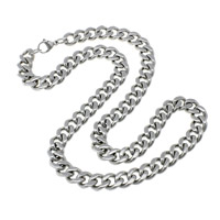 Stainless Steel Chain Ogrlica, Nehrđajući čelik, rubnik lanac, izvorna boja, 11x14x3mm, Dužina Približno 24 inčni, 10pramenovi/Lot, Prodano By Lot