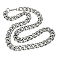 Ruostumaton teräs Kaulakoru, Curb Chain, alkuperäinen väri, 13x16x3.50mm, Pituus N. 23 tuuma, 5säikeet/erä, Myymät erä