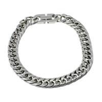 Stainless Steel korut rannerengas, Ruostumaton teräs, Curb Chain, alkuperäinen väri, 9.40x14x2mm, Pituus N. 8.5 tuuma, 10säikeet/erä, Myymät erä