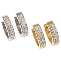 Stainless Steel Huggie Hoop Earring with Rhinestone Clay Pave Donut plated Sold By Bag