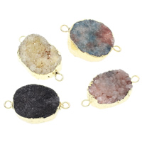 Connecteur à quartz naturel, agate quartz de glace, avec laiton, Placage de couleur d'or, le style Druzy & mélangé & boucle de 1/1, 35x20x12mm-36x22x13mm, Trou:Environ 3mm, 5PC/sac, Vendu par sac