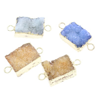 Naturlig kvarts Konnektor, Ice Quartz Agate, med Messing, guldfarve belagt, naturlige & Druzy stil & blandet & 1/1 løkke, 29x13x9mm-29x14x10mm, Hole:Ca. 3mm, 5pc'er/Bag, Solgt af Bag