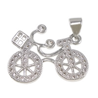 Terningformet Zirkon Micro Pave Messing vedhæng, Bike, platineret, Micro Pave cubic zirconia, nikkel, bly & cadmium fri, 21x16.50x2mm, Hole:Ca. 3.5x4.5mm, 20pc'er/Lot, Solgt af Lot