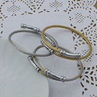 Rozsdamentes acél bangle, Stainless Steel, galvanizált, állítható, több színt a választás, 3mm, Belső átmérő:Kb 54mm, Hossz Kb 6.5 inch, 6PC-k/Lot, Által értékesített Lot