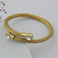 Bracelet en acier inoxydable, Placage de couleur d'or, réglable & avec strass, 5mm, Diamètre intérieur:Environ 52mm, Longueur Environ 6 pouce, 6PC/lot, Vendu par lot