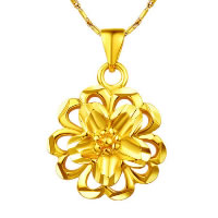 Pendentif plaqué de couleur or 24 K, laiton, fleur, Plaqué d'or 24K, protection pour les couleurs sous vide, 17x18mm, Trou:Environ 3x5mm, 10PC/lot, Vendu par lot