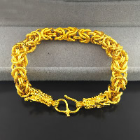 24 K del color del oro pulsera plateada, metal, Dragón, chapado en oro de 24 K, cadena bizantino & color protector al vacío, 10mm, longitud aproximado 8.6 Inch, 3Strandsfilamento/Grupo, Vendido por Grupo