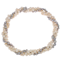 Přírodní Sladkovodní Pearl náhrdelník, mosaz snímek přezka, 3-pramenné & dva tón, 7-8mm, Prodáno za Cca 18.5 inch Strand