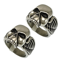 Nerezové muži prst prsten, Nerez, Lebka, Smíšené velikosti ring & černat, 21x5.50mm, Velikost:7-13, 12PC/Lot, Prodáno By Lot