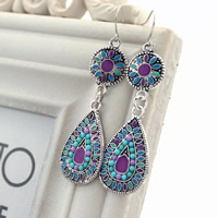 Zinc Alloy Drop Earring, jern ørering krog, Teardrop, antik sølv farve forgyldt, med harpiks rhinestone & emalje, bly & cadmium fri, 20x50mm, 3par/Bag, Solgt af Bag