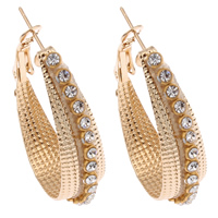 Brass Hoop Earring gold color plated with rhinestone nickel lead & cadmium free Sold By Pair