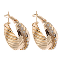 Brass Hoop Earring gold color plated with rhinestone nickel lead & cadmium free Sold By Pair