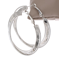 Messing Hoop Earring, platin farve forgyldt, blomst cut, nikkel, bly & cadmium fri, 54x54x3mm, Solgt af par