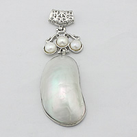 Natural White Shell Pendants Brass with White Shell & Freshwater Pearl Flat Oval platinum color plated nickel lead & cadmium free 80mm  Approx Sold By Lot