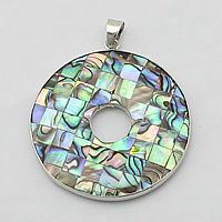 Natural Abalone Shell Halsband, Mässing, med White Shell & Havsöra, Flat Round, platina pläterad, naturliga & mosaik, nickel, bly och kadmium gratis, 39x43x3.50mm, Hål:Ca 4x6mm, 10PC/Lot, Säljs av Lot