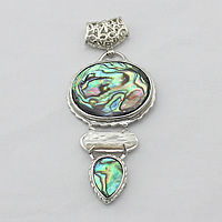 Naturlig Abalone Shell Pendler, Messing, med White Shell & Abalone Shell, platin farve forgyldt, naturlige, nikkel, bly & cadmium fri, 72mm, 32x58x3.5mm, 17x15x4.5mm, Hole:Ca. 3x7mm, 10pc'er/Lot, Solgt af Lot