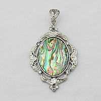 Natural Abalone Shell Halsband, Mässing, med Havsöra, platina pläterad, naturliga & med strass, nickel, bly och kadmium gratis, 33x53x2mm, Hål:Ca 5.5x8mm, 10PC/Lot, Säljs av Lot