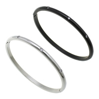 Rozsdamentes acél bangle, Stainless Steel, galvanizált, mikro egyengetni cirkónia, több színt a választás, 3.50x3mm, Belső átmérő:Kb 56.5x48mm, Hossz Kb 6 inch, Által értékesített Lot