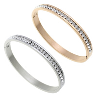 Rozsdamentes acél bangle, Stainless Steel, galvanizált, strasszos, több színt a választás, 6x2.50mm, Belső átmérő:Kb 57x48mm, Hossz Kb 6 inch, Által értékesített PC