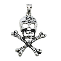 Acciaio inossidabile Skull Ciondoli, 316L acciaio inox, Teschio, Gioielli Halloween & Annerire, 43x58x6mm, Foro:Appross. 6.5x12mm, 5PC/lotto, Venduto da lotto