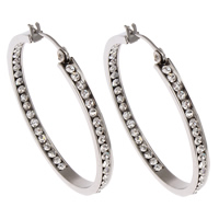 Mens Stainless Steel Hoop Earring, med rhinestone, oprindelige farve, 39x43x3mm, Solgt af par