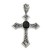 Nerezová ocel Cross Přívěsky, 316L nerezové oceli, s Sklo, Sword Cross, tváří & černat, 36x59x6mm, Otvor:Cca 5.5x8mm, 5PC/Lot, Prodáno By Lot