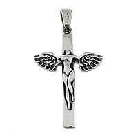 Ruostumaton teräs rajat kellonperiä, 316L, Angel Wing Cross, mustata, 33x53x4mm, Reikä:N. 4.5x9.5mm, 5PC/erä, Myymät erä