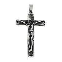 Edelstahl-Kreuz- Anhänger, 316 L Edelstahl, Jesus Kreuz, Schwärzen, 36x62x10.50mm, Bohrung:ca. 5x10mm, 5PCs/Menge, verkauft von Menge