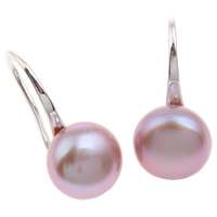 Pearl Fionnuisce Buail Earring, práis Hook earring, Button, dath platanam plátáilte, nádúrtha, corcra, 9-10mm, Díolta De réir Péire