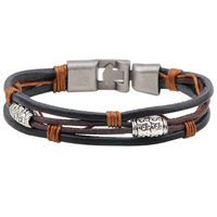 Pulseira masculina, corda de Couro de vaca, with Encerado fio de nylon & liga de zinco, banhado, 12mm, comprimento Aprox 8 inchaltura