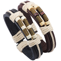 De Armband van mensen, Koeienhuid, met Gewaxt nylon koord & Copper Coated Plastic & Zinc Alloy, antiek brons plated, meer kleuren voor de keuze, 12mm, Per verkocht Ca 6 inch Strand