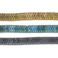 Granulos de hematita não-magnético, hematita não magnética, banhado, Mais cores pare escolha, 3x6.50x3mm, Buraco:Aprox 1mm, comprimento Aprox 16 inchaltura, 10vertentespraia/Lot, Aprox 210PCs/Strand, vendido por Lot