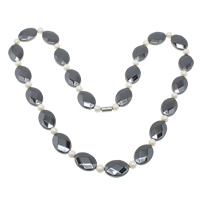 Hematite Neamh-maighnéadach Muince, le Gloine Pearl, déanta as cruach dhosmálta clasp, 19x13x5mm, 6mm, Fad Thart 21 Inse, 5Snáitheanna/Lot, Díolta De réir Lot