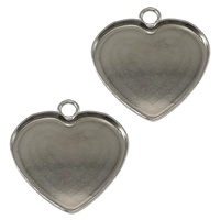 Rustfrit stål vedhæng indstilling, Stainless Steel, Heart, oprindelige farve, 20x21.50x1mm, Hole:Ca. 2.5mm, Indvendig diameter:Ca. 19x17mm, 500pc'er/Lot, Solgt af Lot