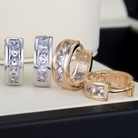 Zink Alloy Huggie Hoop Earring, järn Huggie hoop, Donut, plated, med cubic zirconia, fler färger för val, nickel, bly och kadmium gratis, 6x16mm, Säljs av Par