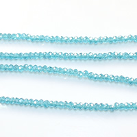 Rondelle kristal kralen, gefacetteerde, Aquamarijn, 2mm, Gat:Ca 0.5mm, Lengte Ca 15 inch, 30strengen/Lot, Ca 200pC's/Strand, Verkocht door Lot