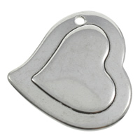 Rustfrit stål Heart Vedhæng, Stainless Steel, oprindelige farve, 20x21x1mm, Hole:Ca. 2mm, 100pc'er/Bag, Solgt af Bag